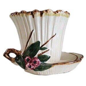McCoy Pottery Fancy Leaf Berry Planter On Attached Saucer Vintage Art Pottery